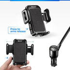 SOAIY 3-in-1 Cigarette Lighter Car Mount + Voltage Detector (Not for Center Console & Window), Dual USB 3.1A Charger with Adjust Gooseneck & 360° Rotating Car Mount Cradle for 1.7-3.7inch Width Phones