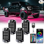 4 Pods Full Angle RGB LED Rock Lights for Jeep Truck ATV UTV RZR Offroad Golf Cart SXS, Waterproof Multicolor Neon Underglow Kit with APP/RF Remote, 12Volt Underbody Lights