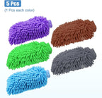 HARFINGTON 5pcs Chenille Microfiber Car Wash Mitts 9" x 5.5" Scratch Free Wash Gloves Absorbent Double Sided Plush Cleaning Drying Mitts for Car Washing Home Clean 5 Colors Mitt