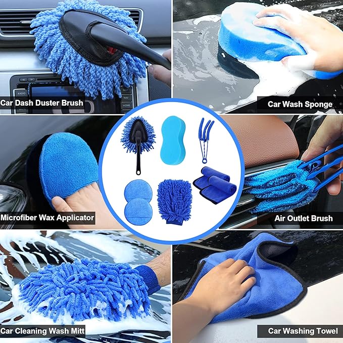 29Pcs Car Detailing Brush Set, Car Detailing Kit, Auto Detail Supplies Tools With Wheel Drill Brush Set, Car Cleaning Kit, Car Polishing Kit, Car Wash Kit for Tires, Wheels, Interior & Exterior