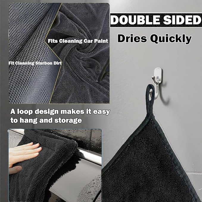 Car Drying Towel (36"x 24"/3ft x 2ft), 2 Pack Ultra Absorbent Microfiber Drying Towels for Cars, Leave No Streaks, Scratches or Water Spots, Extra Large Drying Towels Car Detailing for Cars