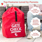 J.L. Childress Gate Check Travel Bag for Car Seats - Car Seat Travel Bag for Airplane, Fits All Baby & Infant Carriers, Airport Accessories for Gate Check, Flying Essentials, AirTag Compatible - Red