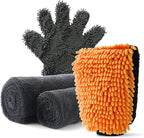 1300GSM Microfiber Car Cleaning Kit 4 Pack, 2 Chenille Wash Mitts & 2 Drying Towels (90cm×60cm & 60cm×40cm), Scratch-Free Lint-Free for Car RV Truck