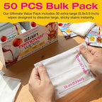 Stain Remover Wipes - 50 PCS Individually Wrapped – Instant Stain Remover for Clothes, Fabric & Jackets – Portable No-Rinse Cleaner for Travel, Purse & Diaper Bag – Removes Grease, Food & More