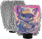 Cartoon Cat Graffiti Style Colorful Hip Pop Hot Pink Car Wash Mitts Scratch Free Wash Mitten For Cars Car Wash Sponges