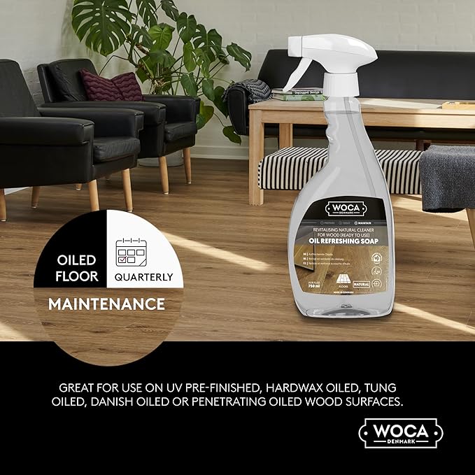 WOCA Denmark Oil Refreshing Soap Spray Natural – Ready-to-Use Cleaner & Rejuvenator for White Oiled Wood Floors | Plant-Based, Food Contact Safe | Cleans, Re-oils, Protects & Maintains Matte Finish