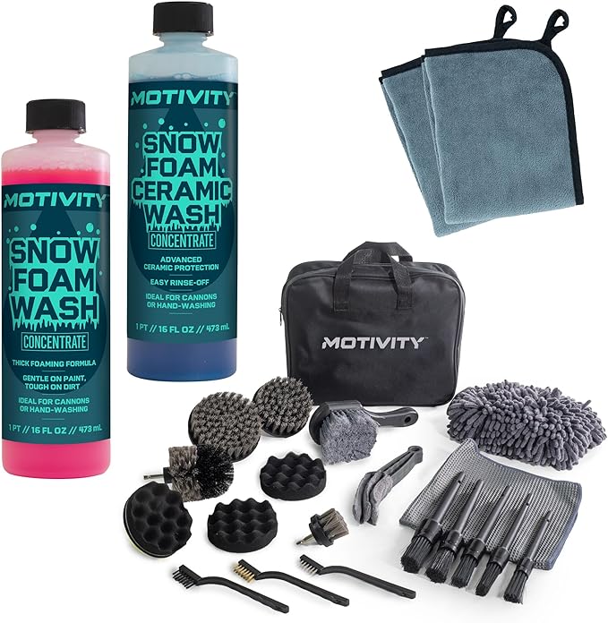 Dual Foaming Wash Kit - Includes Snow and Ceramic Foaming Washes, 21-Piece Detailing Kit, and Microfiber Cleaning Cloths - Complete Auto Cleaning Set