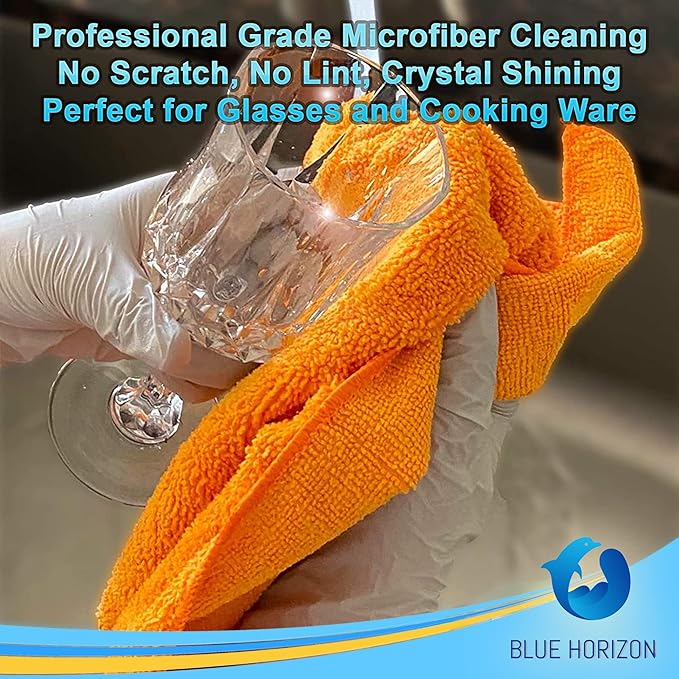 Microfiber Cleaning Towels, 24 Pack, Double Sided Ultra Soft Plush Washcloth, All Purpose Premium Microfiber Detailing Cleaning Cloths Shop Towels(16" x 16", Navy Blue)