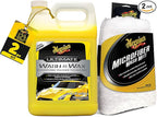 Meguiar's Car Wash Bundle - 1 Gallon Ultimate Wash & Wax, Car Wash Soap with Additional Wax Protection and Microfiber Mitt, Premium Car Wash Mitt - The Perfect Car Wash Kit