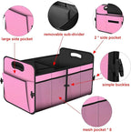 Femuar Car Trunk Organizer,Car Storage Organizer with 72L Large Capacity Waterproof Collapsible and 11 Pockets,Trunk Organizer for Car Suv/Jeep/Sedan, Large Size, Pink