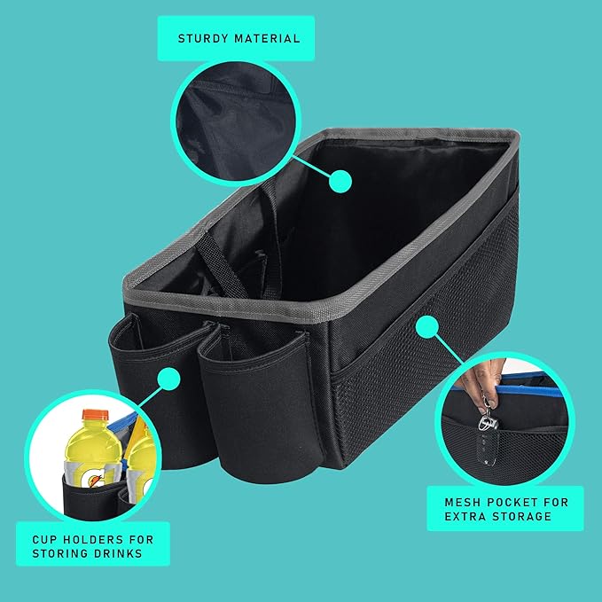 FH Group E-Z Travel Multi-Use Car Organizer with Cup Holders Back Seat Storage Blue