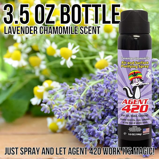 Agent 420 Odor Eliminator Aerosol Spray, Lavender Chamomile, 3.5 oz — Tea Tree Oil Breaks Down Smoke at the Molecular Level