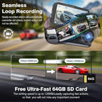 Miden 4K+4K Dash Cam Front and Rear,Free 64G SD Card,2160P+2160P UHD Dual Dash Camera for Cars,176°+160°Wide Angle,3.5'' IPS Screen Dashcam,Loop Recording,G-Sensor,WDR,Night Vision,24H Parking Monitor