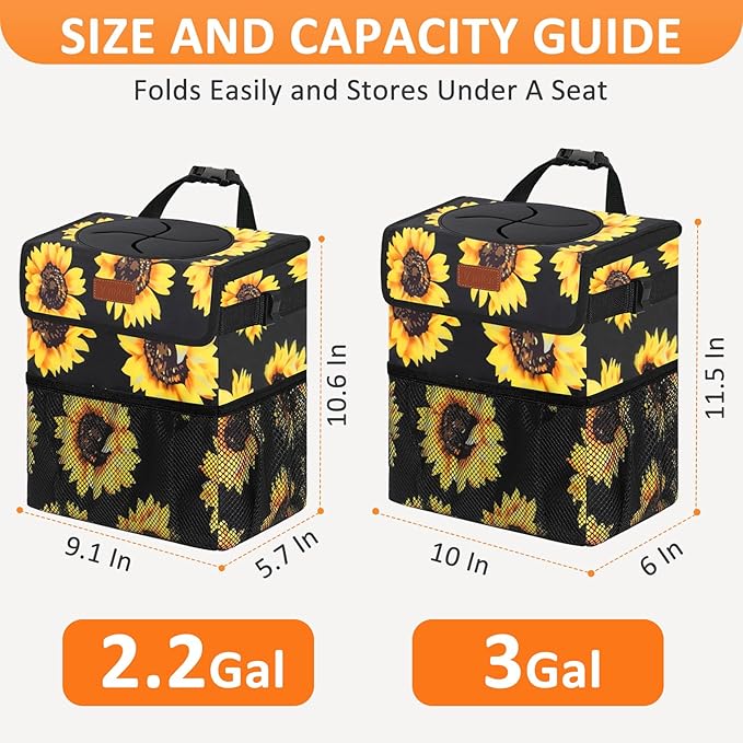 Vankor Car Trash Can for Car Cute,Bag Bin Hanging Waterproof Automotive Garbage Cans Leak Proof Vehicle Trash Can Sunflower