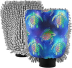 Qilmy Turtle Silhouette Pattern Microfiber Chenille Car Wash Sponge Scratch Free Car Wash Mitt Absorbent Mitt Sponge for Trucks SUVs Car Washing Home Cleaning, Medium