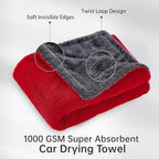 LIVOS Extra Large Car Drying Towel, Twisted Terry Microfiber Towels for Cars, 1000GSM Professional Quick Dry Cleaning Cloth for Car, Scratch-Free, Absorbent Wash Towel, 25" x 36" (Red&Grey)