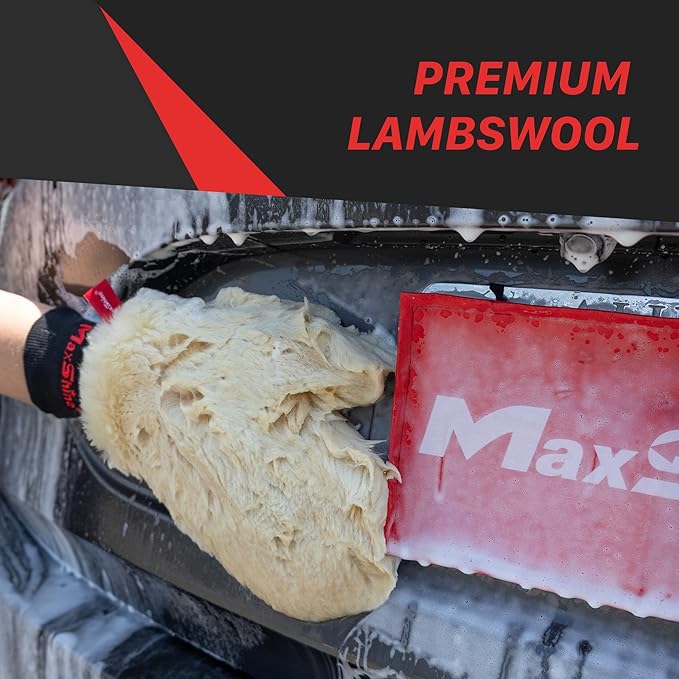 Maxshine Universal Premium Sheepskin Wool Wash Mitt – Ultra-Soft Lambswool Glove for Scratch-Free, Lint-Free Car Washing – Gentle Scrubber for Safe & Effective Auto Detailing