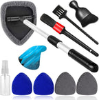 Qydipclin 10pcs Windshield Cleaner Tool, Car Window Cleaning Wash Kit with 4 Reusable Microfiber Pads 1 Spray Bottle and Extendable Handle Auto Glass Wiper Kit, Blue&Gray