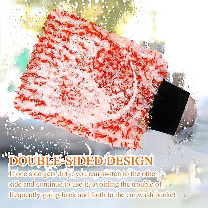2PCS Car Wash Mitt, 11"×8" Cyclone Microfiber Cleaning Mitt for Cars, Scratch-Free & Lint-Free, Double Sided Automotive Washing Gloves, Universal Auto Cleaning Supplies (Tangerine+White)