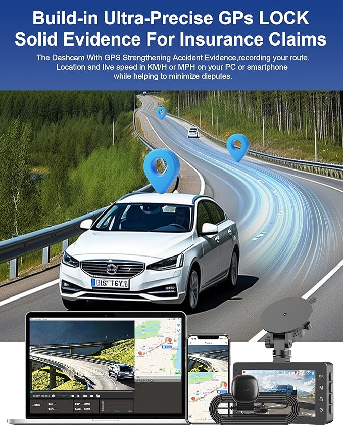 4K Dash Cam Front and Rear Camera with Voice Control,Car Cameras Dashcam for Cars with WiFi, GPS, 64G Card, 24H Parking Monitor, G-Sensor,IR Night Vision,Loop Recording