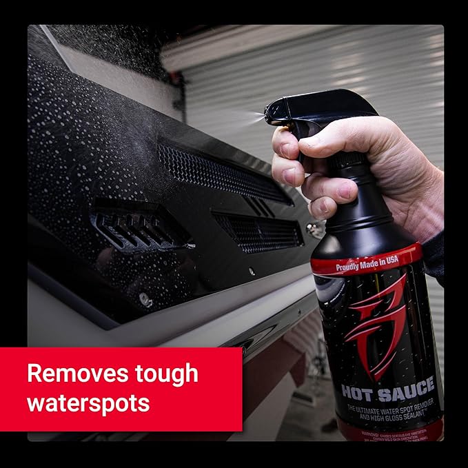 Boat Bling Hot Sauce Premium Hard Water Spot Remover w/High-Gloss Wax Sealants, 32 oz., black
