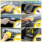 Nilight 27PCS Car Detailing Kit Auto Cleaning Tools Wash Set with Storage Carry Bag Home Use for Interior Exterior Deep Clean Polish Car Care Windshield Dashboard Seat Air Vents Wheels Tires, Yellow