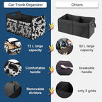 Femuar Car Trunk Organizer,Car Storage Organizer with 72L Large Capacity Waterproof Collapsible and 11 Pockets,Trunk Organizer for Car Suv/Jeep/Sedan, Large Size, Cow print