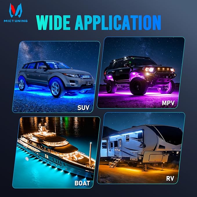 MICTUNING 2nd-Gen CM RGB Rock Lights - 8 Pods Waterproof Multicolor Neon Underglow Kit with Bluetooth App Control & Music Mode for Trucks Pickup UTV SUV ATV（2 Year Warranty）