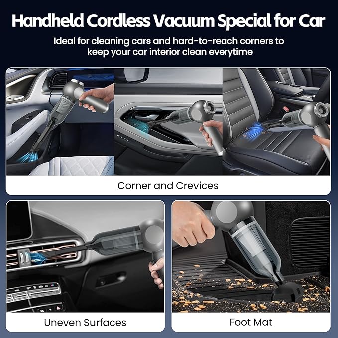 Portable Car Vacuum Cleaner High Power 17500Pa, Lightweight Mini Vacuum Cleaner, Hand Held Vacuum with LED 3-Speed Display, Multiple Attachments, Car Cleaning Kit Interior, Ideal Gift for Cars Owners