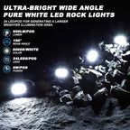 Rock Lights for Trucks-24Chip High Power 6000k Pure White, 15FT Cable Each Light, Aluminum Case, Waterproof IP68 Underglow Lights for Cars Jeep UTV ATV(16 PCS)