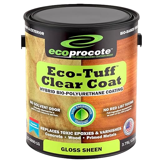 Eco-Tuff Finish Polyurethane Clear Coat — UV Resistant & Non-Toxic Wood Sealer — Clear Protective Water Based Sealant for Concrete Surface, Wood Floor, Cabinet, Countertop,Furniture — 1 Gallon — Gloss