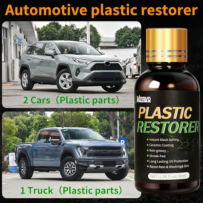 Plastic Restorer for Cars, Black Trim Restorer Car Plastic Restorers Black Crystal Coating for Automotive Parts Vehicles Interior Scratch Remover Shiny Car Stuff,30ML