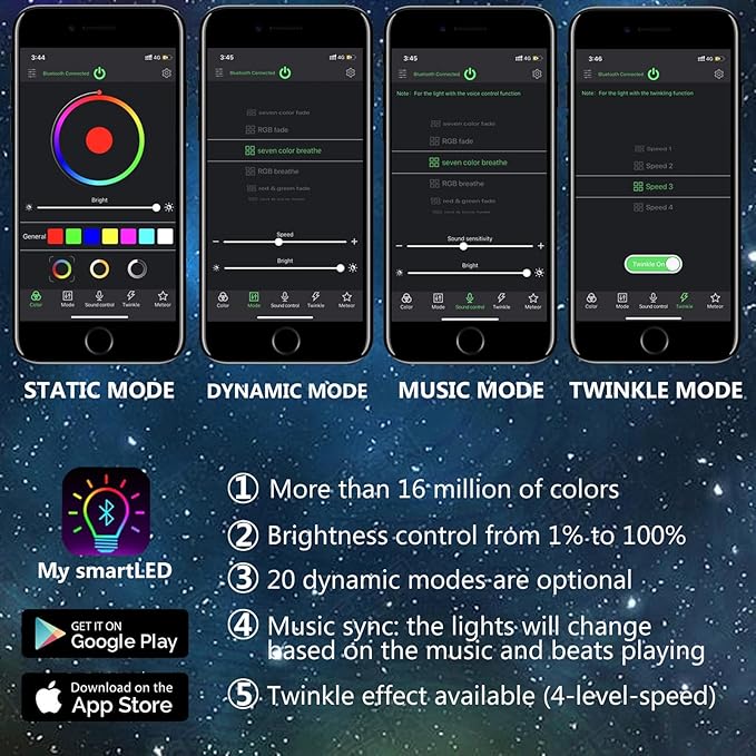 Twinkle Starlight Headliner Fiber Optic Light Kit with RF and APP Control,6W Light Engine and Fiber Cable 550 Pieces 9.8ft/3m