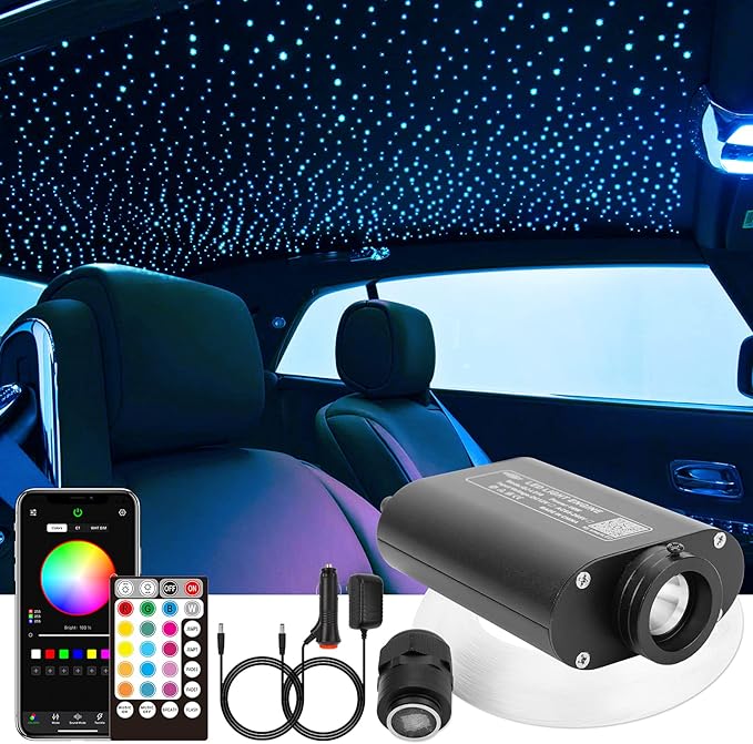 CHINLY Starlight Headliner kit 550pcs 9.8ft 0.03in starlights RGBW Fiber Optic Lights,APP+Remote Control Star Headliner kit, car Star Lights for car Ceiling Theater