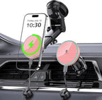 MOKPR for Mag-Safe Car Mount Charger, Magnetic Phone Holder for Your Car Charger Dash Windshield Vent Magnetic Wireless Car Charger Mount for iPhone 17 16 15 14 13 12 Pink