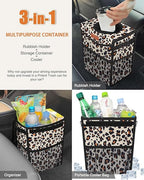 Pritent Car Trash Can with Lid, Cute Leakproof Car Trash Garbage Bag Hanging Vehicle Trash Bin Small Portable Automotive Garbage Cans Organizer for Back/Front Seat(Trapezoid,Leopard
