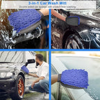 Collapsible Car Wash Bucket with Microfiber Mitt, 10L (2.6 Gallon) Portable Water Bucket with Handle for Car Wash Household Cleaning, Multiuse Collapsible Water Bucket and Car wash mitt - Blue