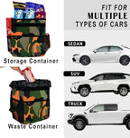 SIBOFUEGO Cute Car Trash Can with Lid – Multipurpose Collapsible Trash Bin for Car, Leak-Proof Organizer, Waterproof Garbage Can with Storage Pockets & Adjustable Straps, 2 Gallons (Camo Orange)