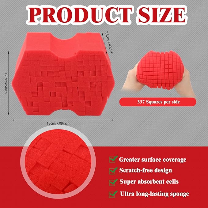 Big Sponge 2.0 Soft Car Wash Sponge with Enhanced Grip Reaches Tight Spots Safe for All Paint Types Works with Rinseless Wash Car Soap (Red)
