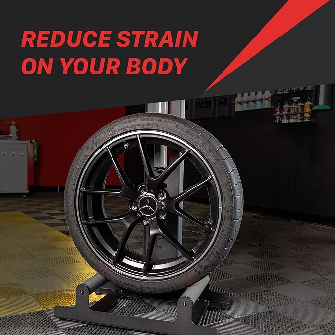 Maxshine Universal Red Wheel & Rim Detailing Rolling Stand | 360° Rotating Tire Stand for Wheel Wash, Ceramic Coating & Tire Shine | Heavy-Duty Rim Roller Stand for Professional Auto Detailing