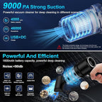 Handheld Cordless Car Vacuum, 3 in 1 Cleaner & Air Duster Blower & Hand Pump, 9000Pa High Power Mini Portable Dry Vacuum With LED Light for Car, Home, Pet