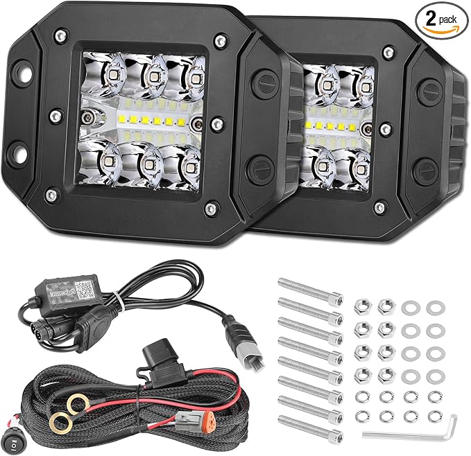 RGBW Flush Mount LED Lights, OFFROADTOWN 5inch 60W RGBW LED Driving Work Flush Fog Off Road Lights for Truck Pickup UTV ATV SUV Boat 4x4 Car