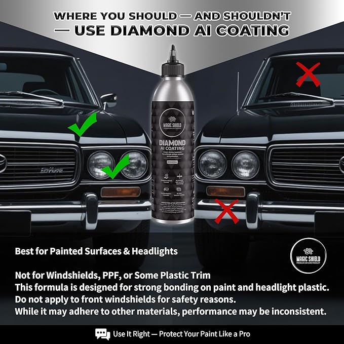 Magic Shield Diamond AI Coating – Graphene Liquid Self-Leveling Techology | Repairs & Protects | Last for 10 Years | High-Gloss Shine | Hydrophobic & Scratch-Resistant | for Car Paint, Headlights ONLY