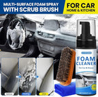 Car Interior Cleaner Kit – All-Purpose Foam Cleaner for Leather, Fabric, Vinyl, Plastic, Carpet & Upholstery | Deep Stain Remover | Includes Brush & Microfiber Towel – 5oz/150ml