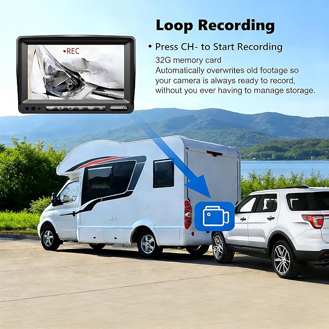 ZEROXCLUB 1080P FHD Digital Wireless Backup Camera System Kit for RV/Truck/Trailer/Van/Bus,Night Vision,7inch HD LCD Monitor,IP69 Waterproof Rear View Camera No Interference Record-HW02-M