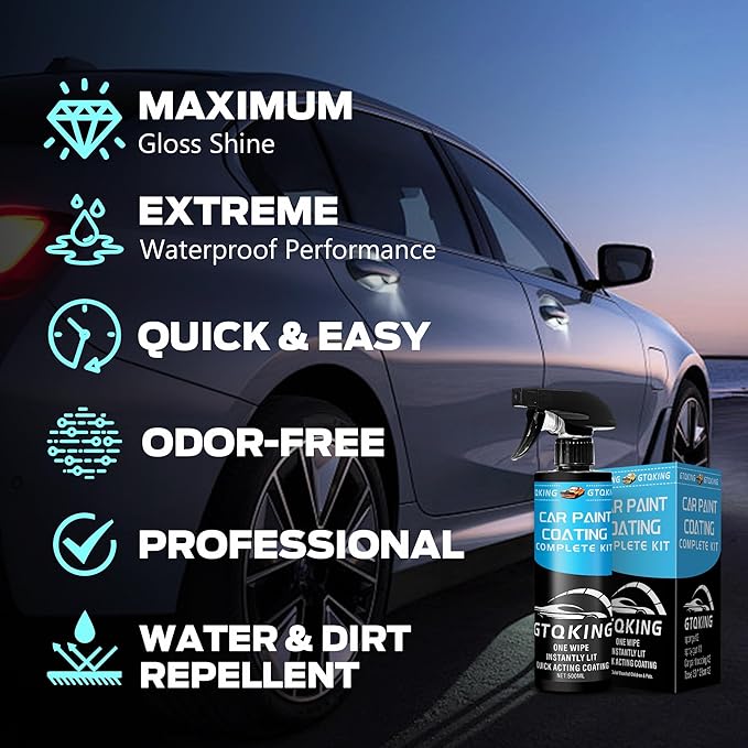 Premium Ceramic Coating for Cars- Extreme Hydrophobic Top Coat Polish & Car Coating Spray, Suitable for cars, pickup trucks, RVs, motorcycles, etc. Fast Application for Long-Lasting Shine & Protection