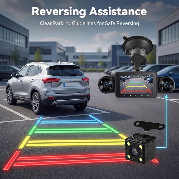 SIXTOP 360 Degree View 4 Channel Dash Cam,1080P Front and Rear Inside Left Right Dash Camera for Cars, 3" IPS Screen Night Vision, G-Sensor, 24H Parking Mode,Wide Angle Loop Recording,Reverse Assist