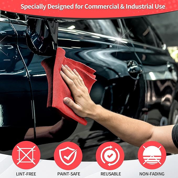 Shop Towels Rags, 100 Pack Microfiber Cleaning Cloth Bulk Absorbent Detailing Rags, Lint-Free Microfiber Towels for Cars, Mechanic, Shop, Garage & Housekeeping 11.5"*11.5" Red