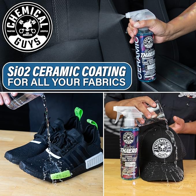 Chemical Guys CWS203DK Foaming Citrus Fabric Clean Carpet & Upholstery Cleaning & Protectant Bundle with HydroThread, Drill Brush and Spray Bottle (Car Carpets, Seats & Floor Mats) 4 Items