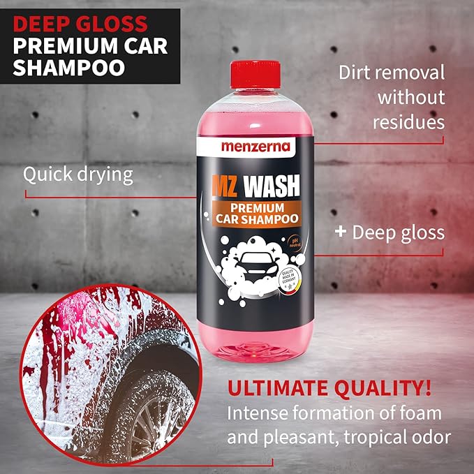 menzerna "MZ Wash" I Car Wash 1L I Premium Car Shampoo to Remove Dust, Dirt and Grime I Car Soap to Prep for Buffing & Polishing Compounds I Quick Dry and High Shine Finish I with a Tropical Scent